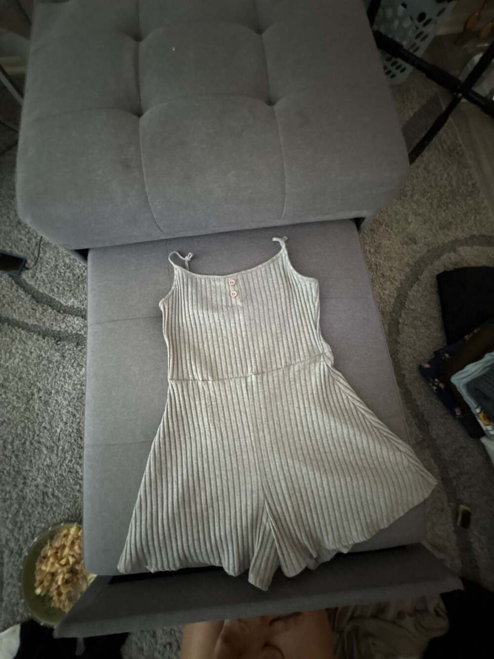7DAY WKND Ribbed Knit Spaghetti Strap Romper with Button Detail